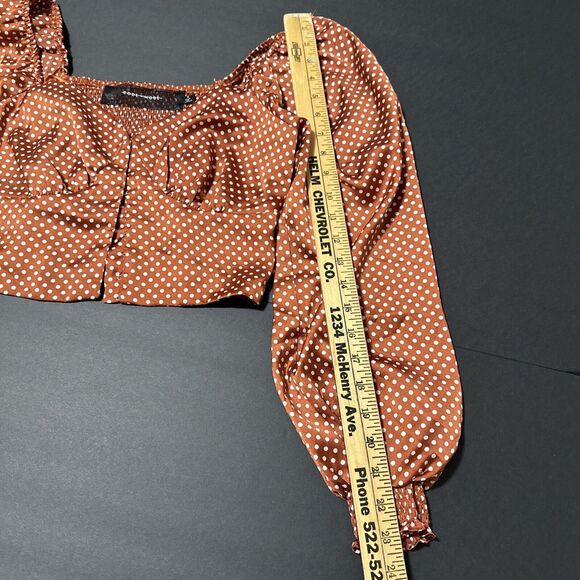 Rust Polka Dot Cropped Blouse Women Size Small Long Sleeve V-Neck Code X Mode - Picture 13 of 13